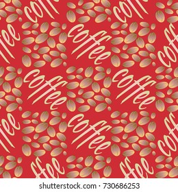 Coffee bean seamless pattern background. Illustration with text.