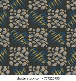 Coffee bean seamless pattern background. Illustration with text.