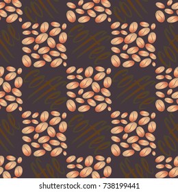 Coffee bean seamless pattern background. Illustration with text.