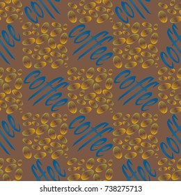 Coffee bean seamless pattern background. Illustration with text.