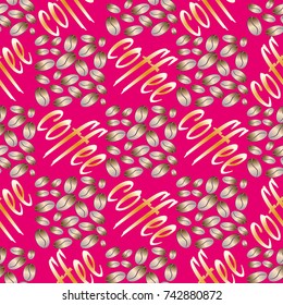 Coffee bean seamless pattern background. Illustration with text.