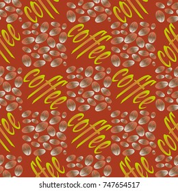 Coffee bean seamless pattern background. Illustration with text.