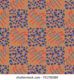 Coffee bean seamless pattern background. Illustration with text.