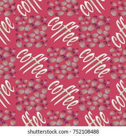 Coffee bean seamless pattern background. Illustration with text.