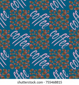 Coffee bean seamless pattern background. Illustration with text.