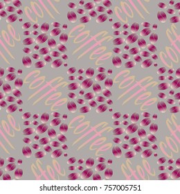 Coffee bean seamless pattern background. Illustration with text.