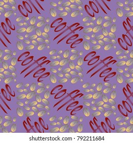 Coffee bean seamless pattern background. Illustration with text.