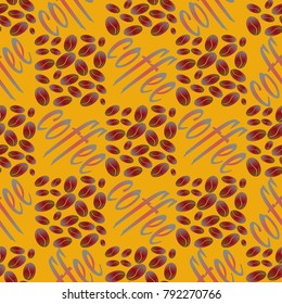 Coffee bean seamless pattern background. Illustration with text.