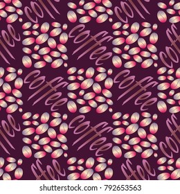 Coffee bean seamless pattern background. Illustration with text.