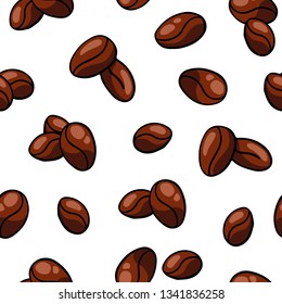 Coffee bean seamless pattern on white background. Hand drawn coffee bean in doodle style isolated on white background. 