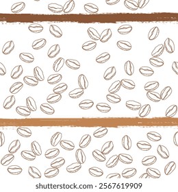 Coffee bean seamless pattern on white background. sketch of coffee beans with brush line. Hand drawn coffee beans vector.
