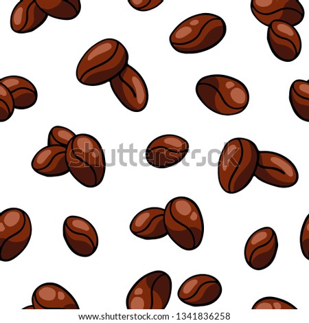 Coffee bean seamless pattern on white background. Hand drawn coffee bean in doodle style isolated on white background. 