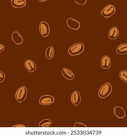 Coffee Bean Seamless Pattern For Packaging Design Or Wrapping Papper. Brown Colored Coffee Grains Pattern.