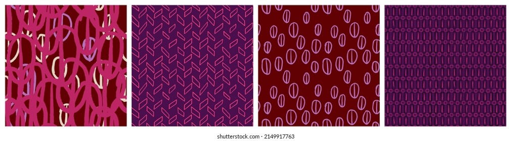 Coffee bean seamless pattern set. Colorful background for product packaging, eye catching banner background in lilac, purple, pink colours.