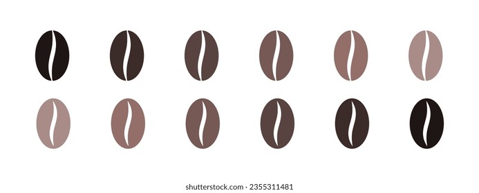 Juego de judías de café. Iconos de habas de café marrón. Gráficos escalables para vectores