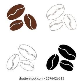 Coffee bean set. Coffee. Icon set. Brown coffee bean isolated set on white background. Isolated coffe beans. Vector illustration