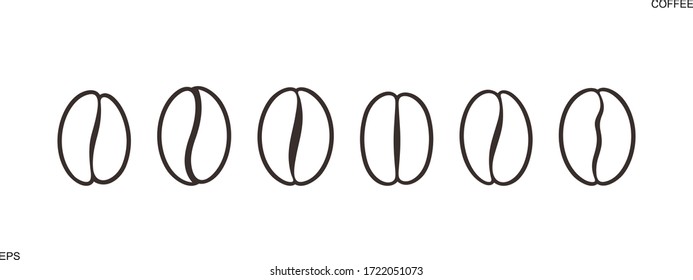 Coffee Bean Set. Isolated Coffe Bean On White Background. Outline