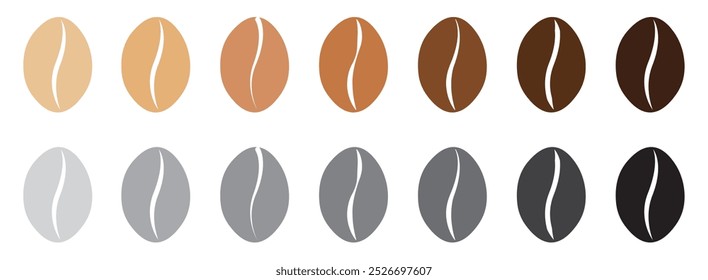 Conjunto de granos de café. Granos de café aislados sobre fondo transparente