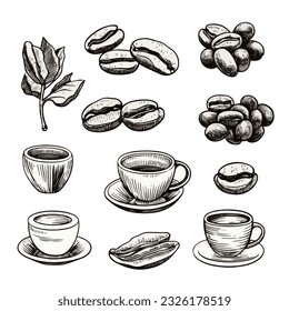 Coffee bean set line art sketch vector illustration