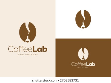 Kaffee Bohne und Form Laborflasche Logo Vektor Design Inspiration