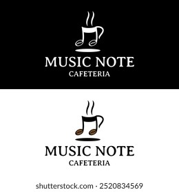 La forma del grano de café se asemeja al icono de notas musicales con aroma perfecto para el diseño del logotipo de la cafetería y la cafetería
