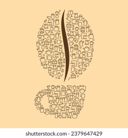 Silueta de frijol de café de estilo minimalista creativo. Arte concepto moderno para branding cafe, tienda. Composición decorativa a partir de elementos de línea simples. Ilustración vectorial geométrica.