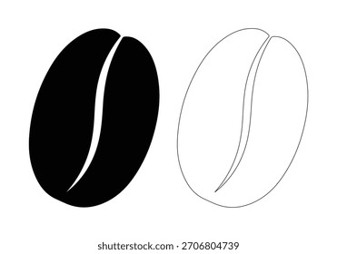 Vector de la silueta del grano de café. grano de café negro aislado sobre fondo blanco. Ilustración vectorial