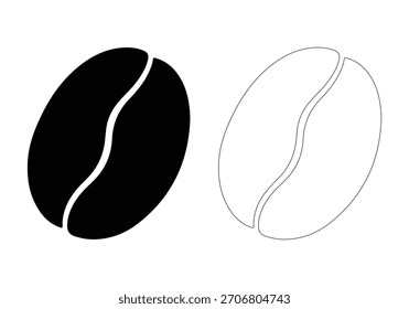 Vector de la silueta del grano de café. grano de café negro aislado sobre fondo blanco. Ilustración vectorial