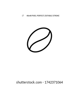 Coffee bean simple line icon vector illustration. Editable stroke. 48x48 Pixel Perfect.