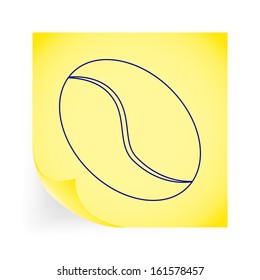 Coffee bean. Single icon on the yellow note paper. Vector illustration.