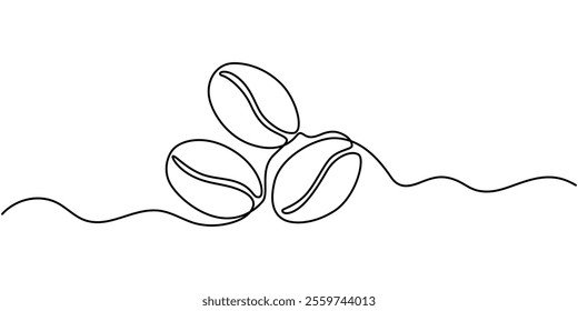 Coffee Bean Single Line Icon, Continuous one line drawing of coffee beans. One line drawing illustration of roasted coffee beans. International coffee day concept line art. Editable outline, Vertical.