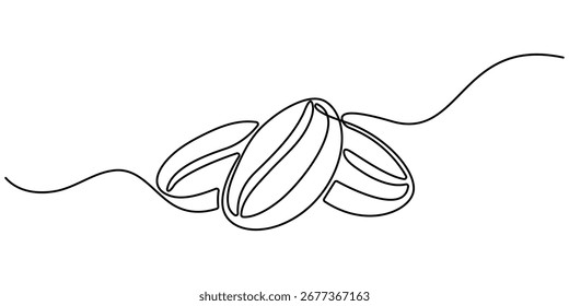 Icono de una sola línea de grano de café. Un dibujo de línea continua de un grano de café. Dibujo minimalista continuo de una línea de granos de café, Ilustración vectorial. Esquema editable