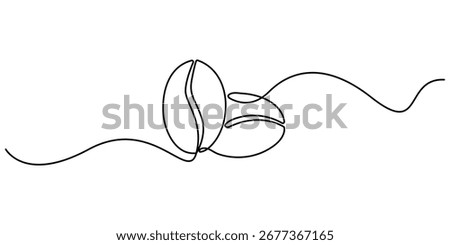 Coffee Bean Single Line Icon. One continuous line drawing of a coffee bean. Minimalist continuous one line drawing of coffee beans, Vector illustration. Editable outline