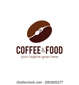 Coffee Bean With Spoon Fork, Hidden Message Coffee Logo Design