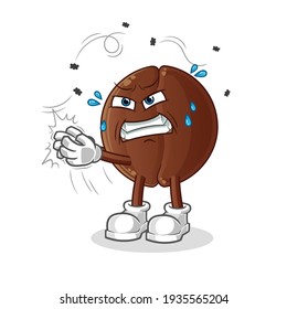 coffee bean swat the fly character. cartoon mascot vector