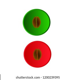 Coffee bean symbol in on-off button, vector illustration. 