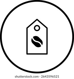 Coffee bean tag icon in minimalist style conveying quality and origin information