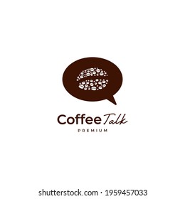 Coffee bean talk logo with bubble speak talk icon logo template