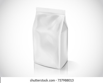 Coffee Bean Or Tea Leaves Bag, 3d Illustration Mockup Template For Design Uses, Pearl White Foil Bag