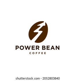 Kaffeebohnen mit dem Logo des Blitz-Blitzes, Vektorsymbol, modernes Kaffeelogo mit Pfeil