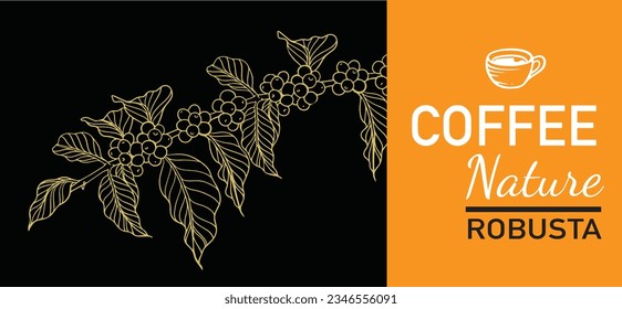 coffee bean and tree of black drawing ink sketch for packaging, label, poster, banner, brochure, flayer, promotion, t-shirt, advertising, background, interior, mural, cover, menu, art print.