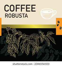 coffee bean and tree of black drawing ink sketch for packaging, label, poster, banner, brochure, flayer, promotion, t-shirt, advertising, background, interior, mural, cover, menu, art print.