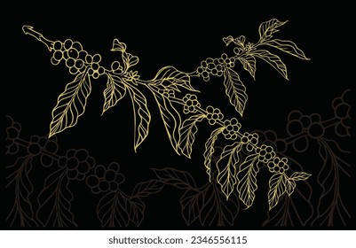 coffee bean and tree of black drawing ink sketch for packaging, label, poster, banner, brochure, flayer, promotion, t-shirt, advertising, background, interior, mural, cover, menu, art print.