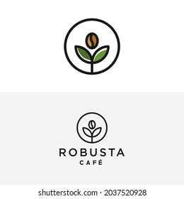 coffee bean tree with leaf plant branch  minimal logo vector with simple sprout line outline icon for cafe business