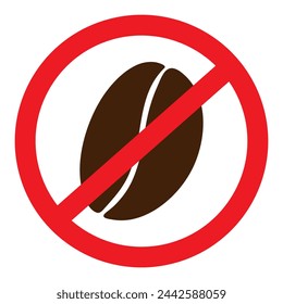 Coffee bean under the ban thing. No caffeine Prohibition sign Sticker Pointer Icon design concept
