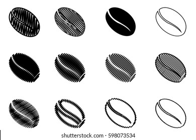 coffee bean - vector black color, scribble set