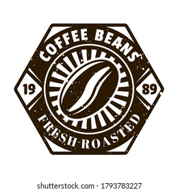 Coffee bean vector emblem, badge, label, sticker or logo in monochrome vintage style isolated on white background