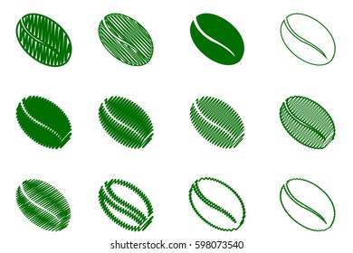 coffee bean - vector green color, scribble set