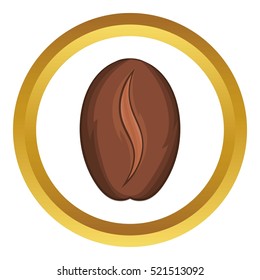 Coffee bean vector icon in golden circle, cartoon style isolated on white background