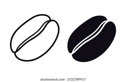 coffee bean vector icon silhouette outline coloring pages design isolated on white background.